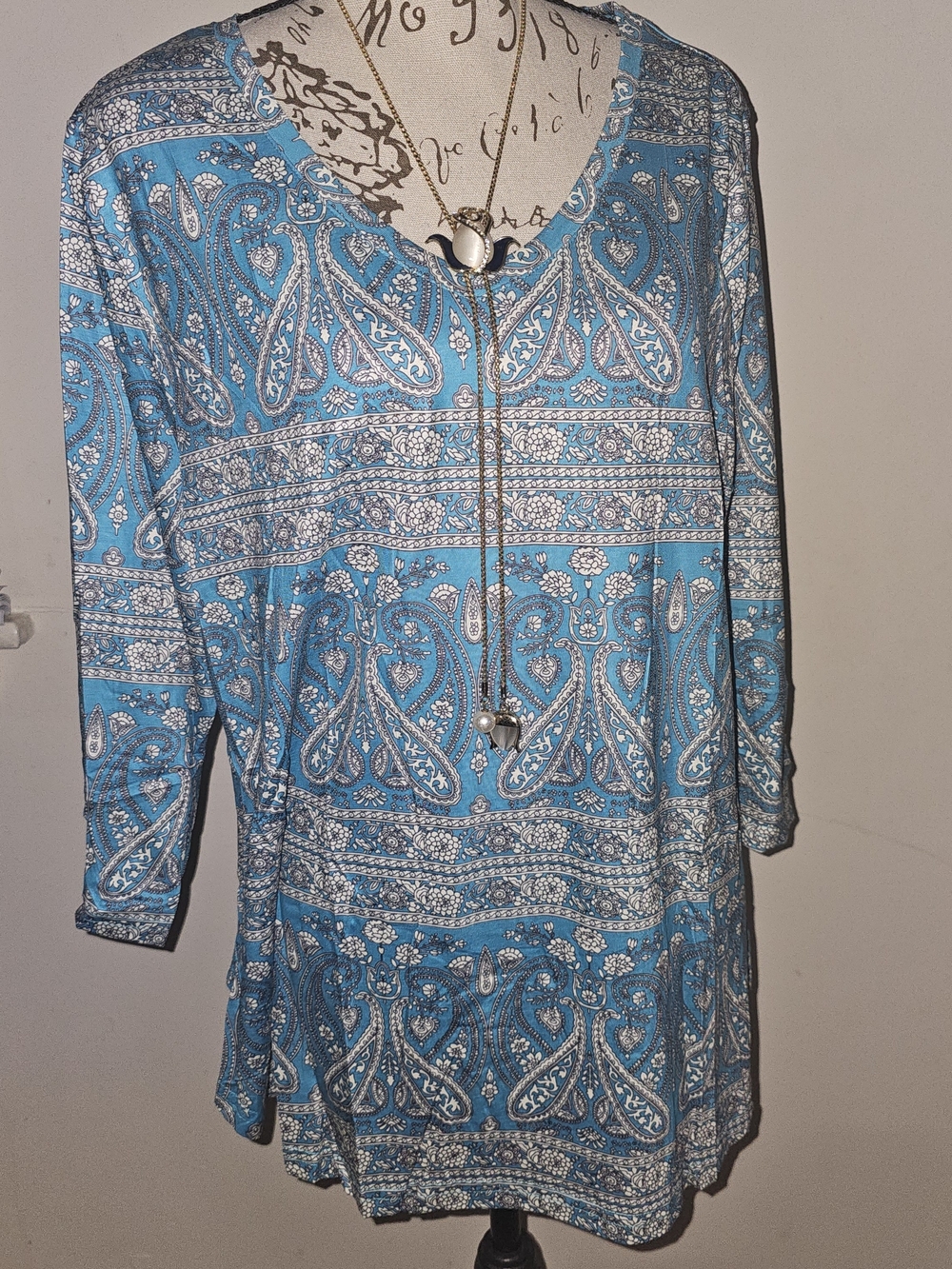 Blue Paisley V-Neck Women's Tunic Top